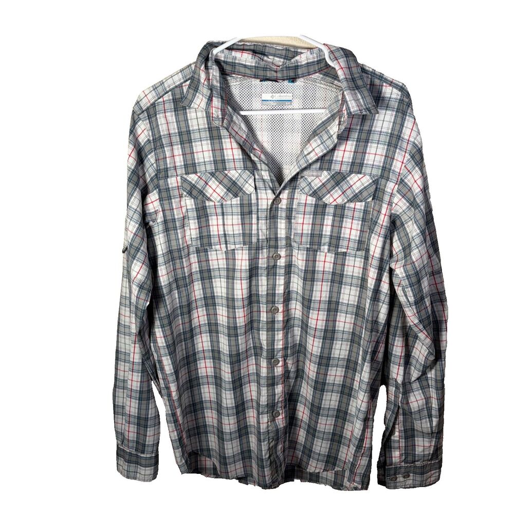 Columbia Shirt Men's Small Gray Plaid Button Up Collared Long Sleeve Outdoor